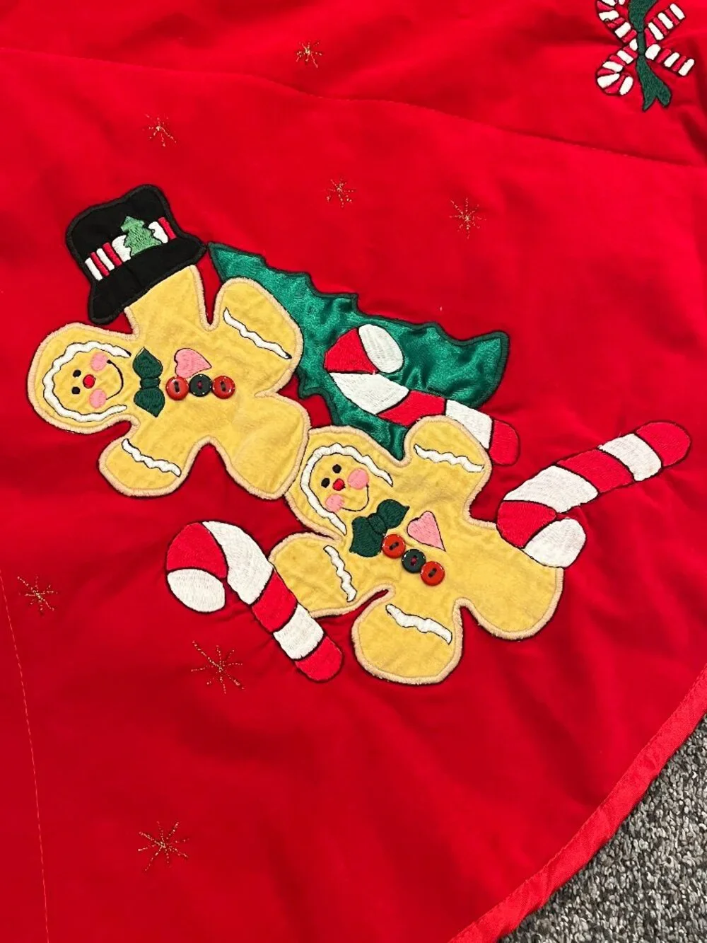Red Velvet Tree Skirt with Gingerbread People